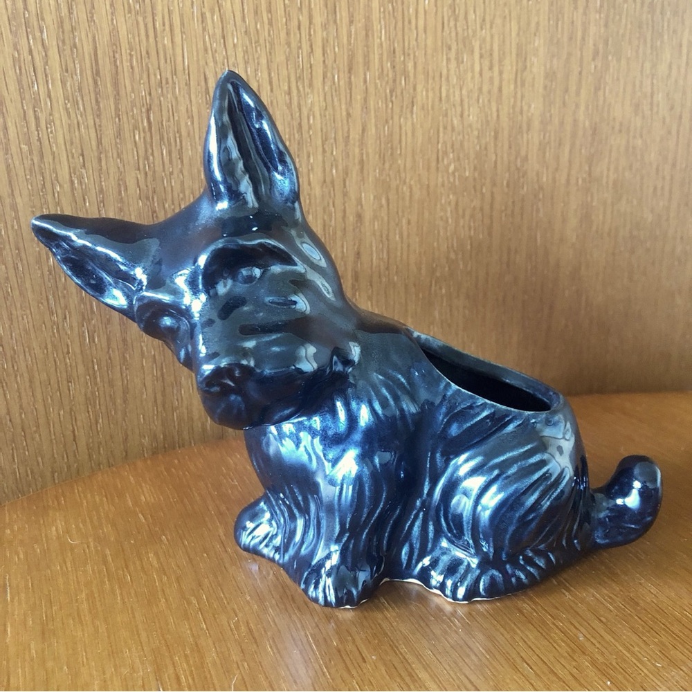 Vintage Scottish Terrier Dog Planter - Black Glazed Ceramic Scotty 🐕‍🦺